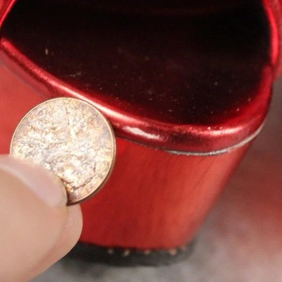 Pleaser Red Sequin Platform Ankle Boots Peep Toe Stiletto Heel Womens Size 8 - Picture 9 of 10